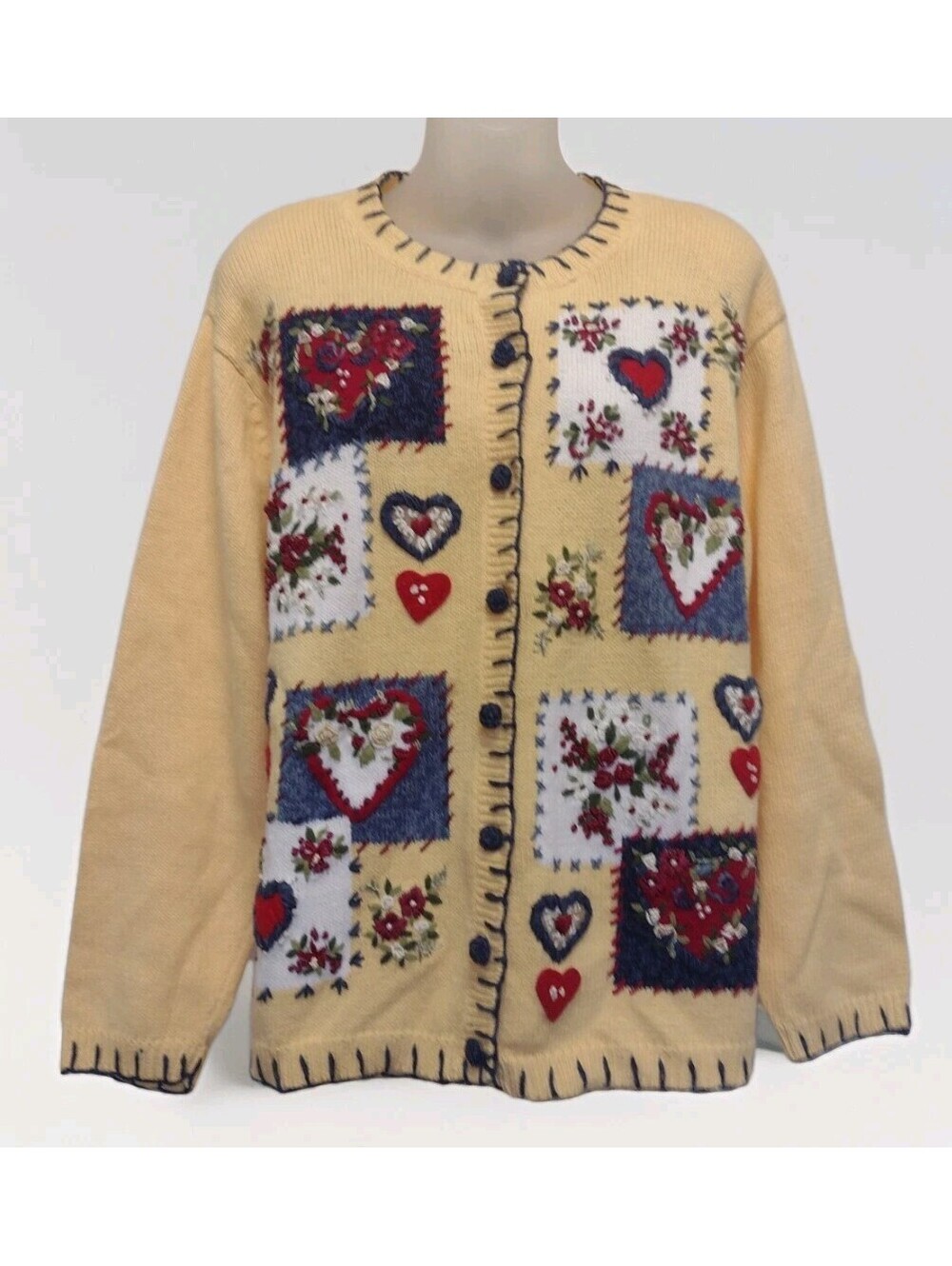 Vintage 2003 Womens Heirloom Collectibles Cardigan Large Y2K Cottagecore Hearts